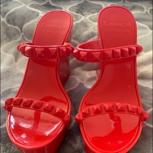 Carmen Sol Wedges - Red - size 7